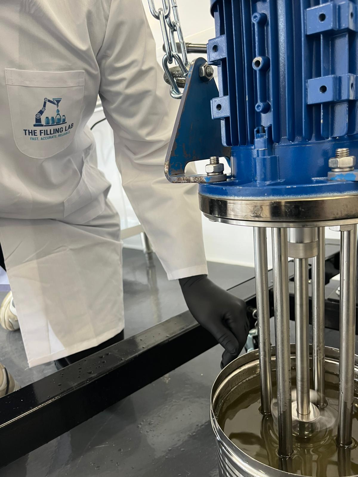 High-shear Silverson mixing from 7 litre to 100 litre batches in the Bolton facility.